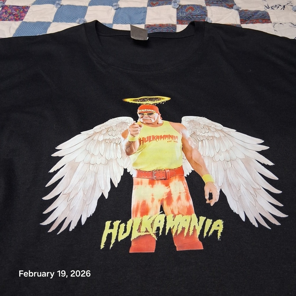 Hulk Hogan Hulkamania Homage Angel Wing RIP T Shirt Size Large‎ Black - Picture 2 of 7